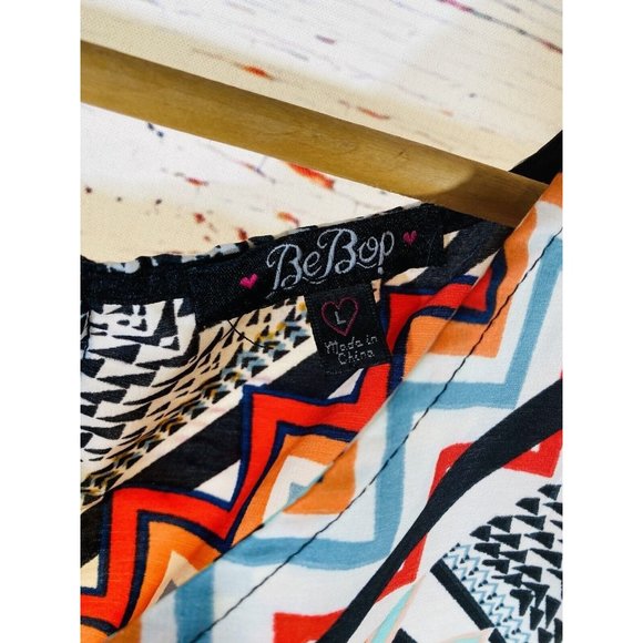 BeBop Dress Womens Large Shift Tunic Aztec Tribal Bold Print Sleeveless Back Zip - Picture 4 of 12